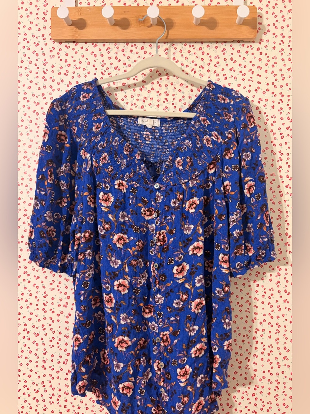 Women's Floral Blue Peasant Blouse